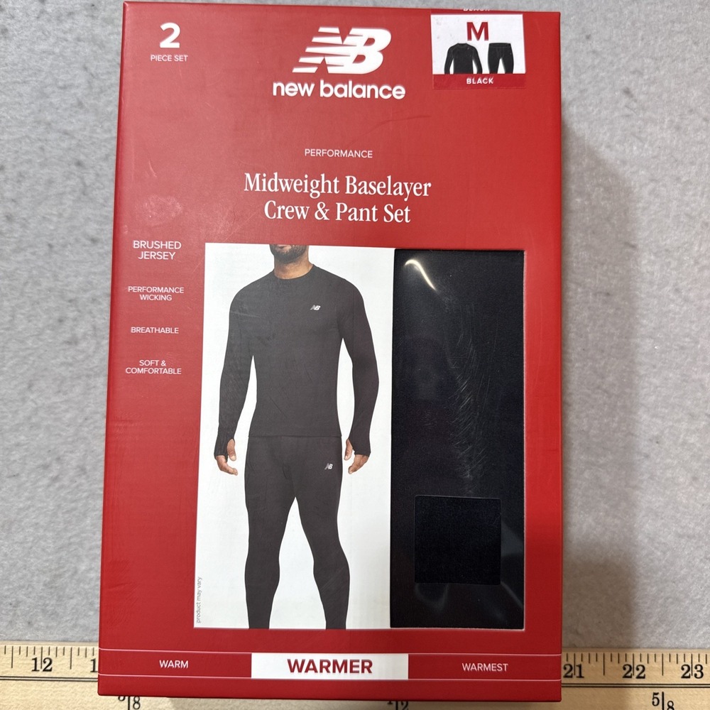 New Balance Mens Heavyweight Base Layer Crew / Pants 2-Piece Set Black Sealed
